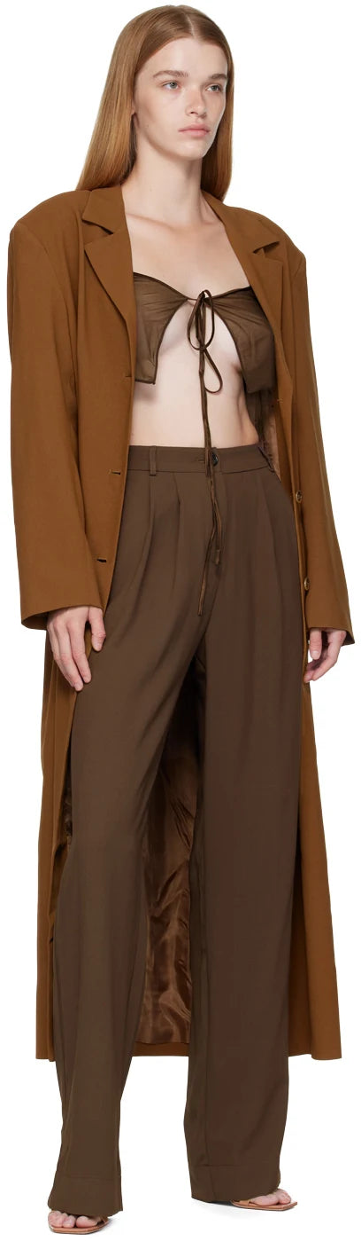 MIRROR PALAIS Brown Sheer Sik-Tie Corset Cover Top - House Of Huntington