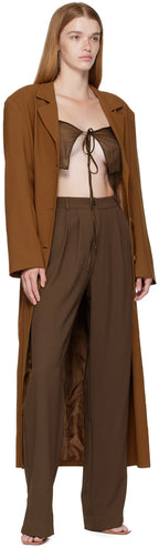 MIRROR PALAIS Brown Sheer Sik-Tie Corset Cover Top - House Of Huntington