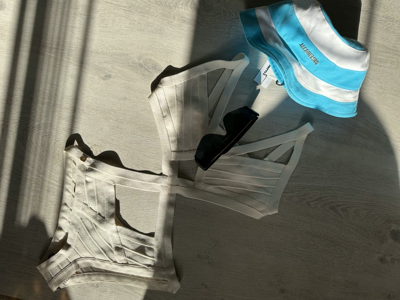 JACQUEMUS Logo Embossed Blue White Stripe Bucket Hat Le Bob Rayures