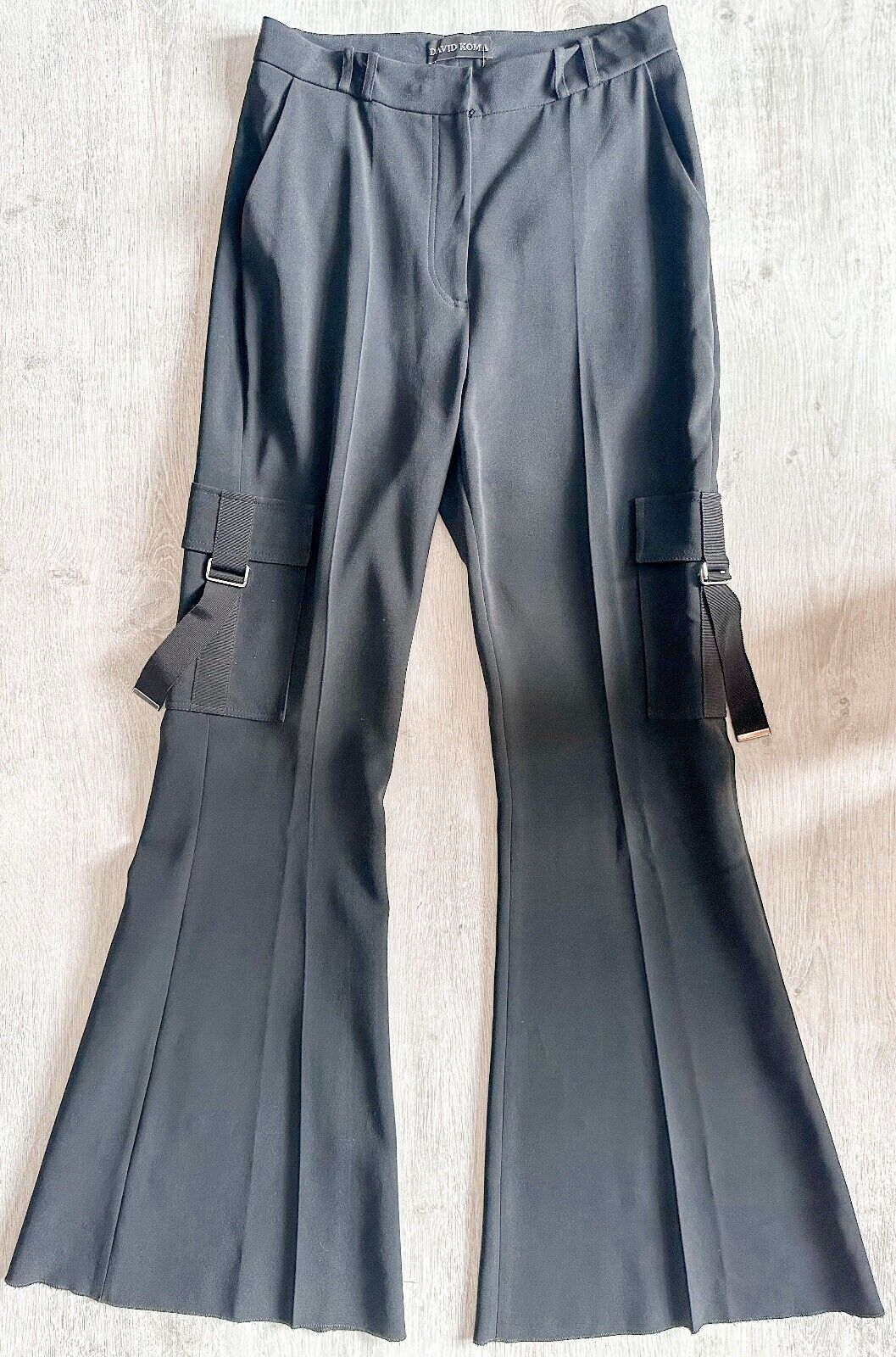 DAVID KOMA Black Cargo Pocket Detail Flared Utility Style Trousers - House Of Huntington