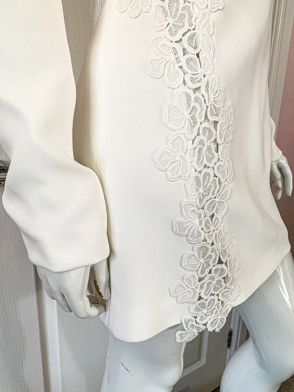 DAVID KOMA White Crepe Lace Macrame Trim Dress - House Of Huntington