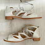 RACINE CARRÉE Silver Cut Out Lace Strappy Sandals Flats - House Of Huntington