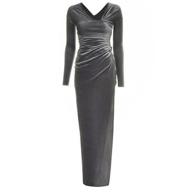 Steel Velvet Ruched Gown