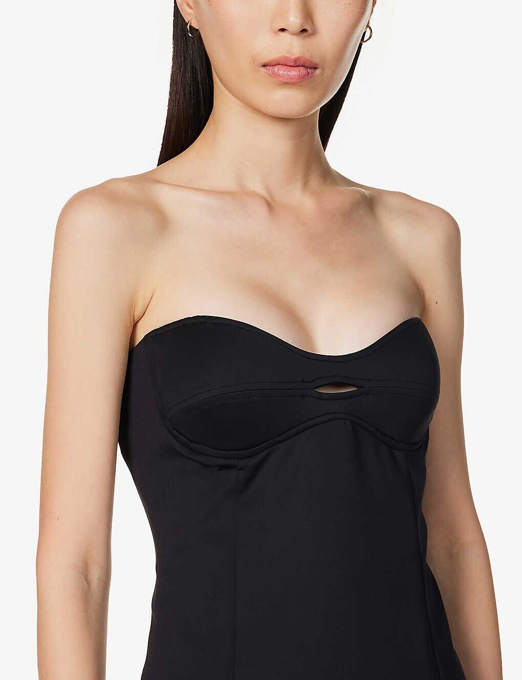 MOTHER OF ALL Sweetheart Neck Black Cut Out Bodycon Stretch Midi Dress - House Of Huntington