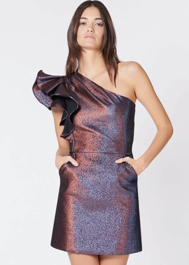 Veronica Beard Metallic Ensley Mini One Shoulder Dress - House Of Huntington