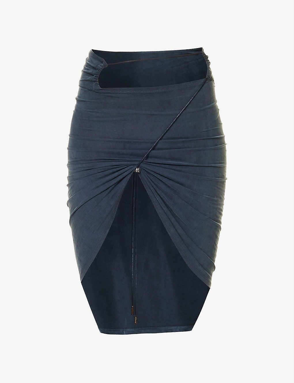 JACQUEMUS Le Jupe Espelho Court Cut Out Asymmetric Drawcord Navy Skirt - House Of Huntington