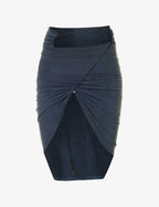 JACQUEMUS Le Jupe Espelho Court Cut Out Asymmetric Drawcord Navy Skirt - House Of Huntington