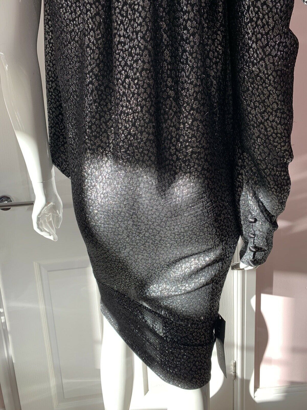 REDEMPTION Metallic Jacquard High Neck One Shoulder Dress - House Of Huntington