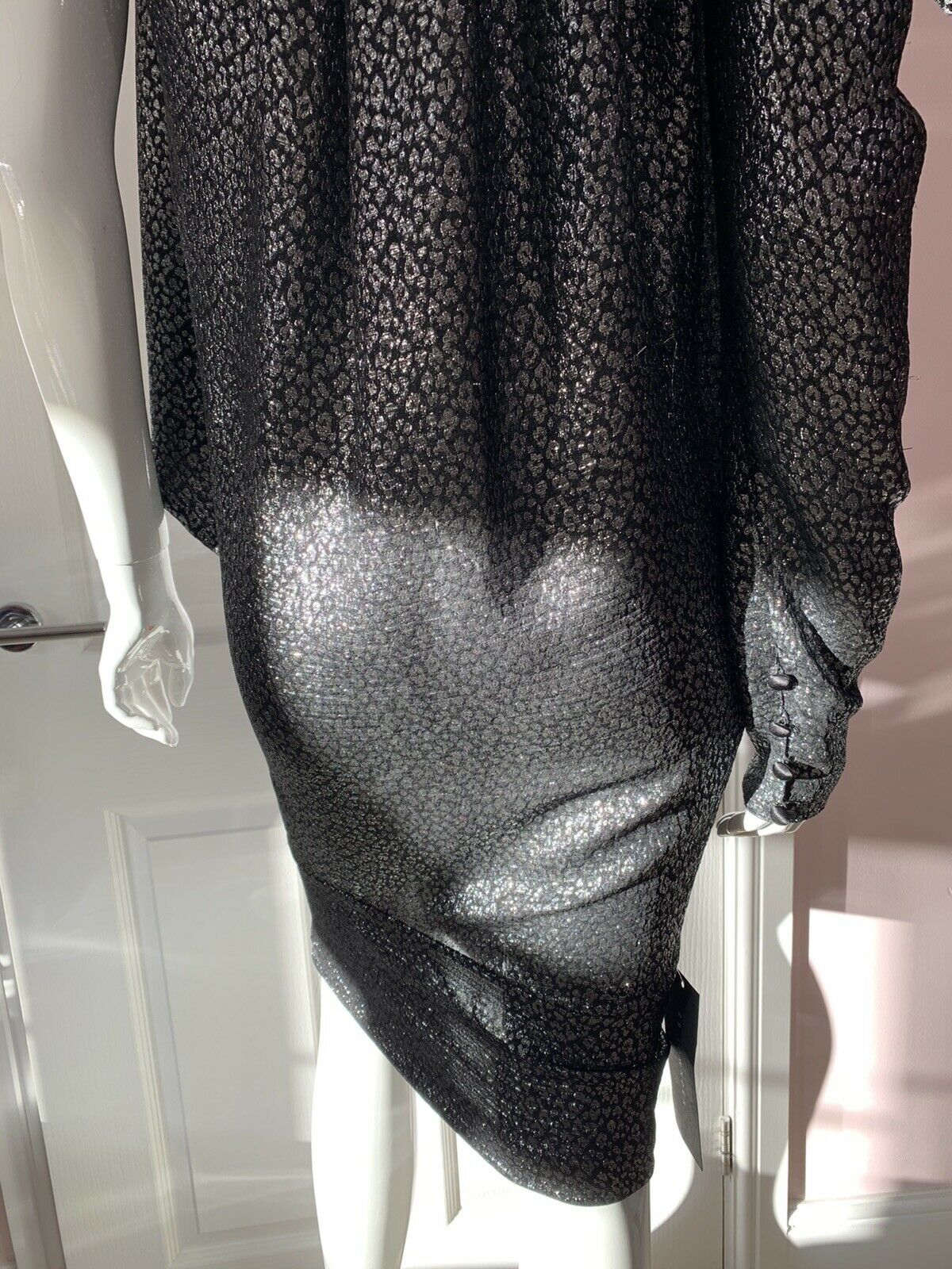 REDEMPTION Metallic Jacquard High Neck One Shoulder Dress - House Of Huntington