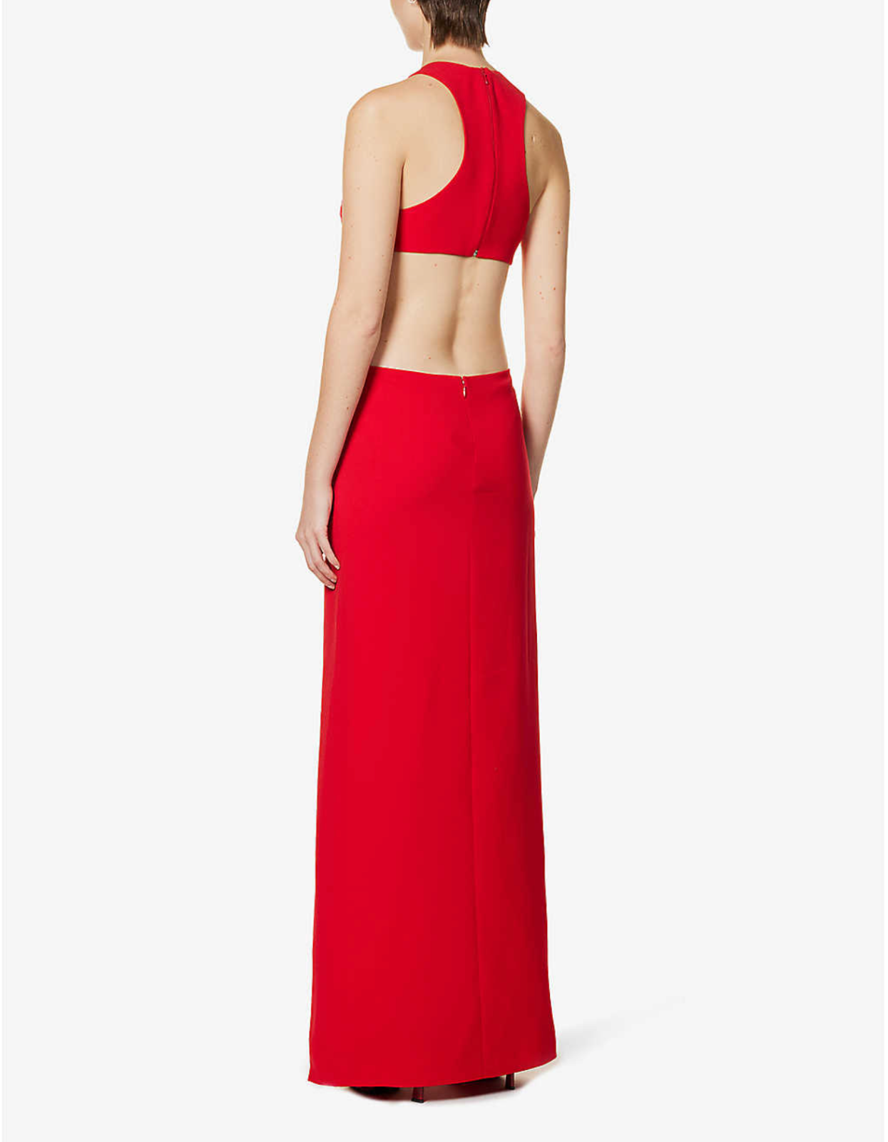 MONOT Red Split Slit Leg Open Back Cut Out Woven Evening Gown Dress - House Of Huntington