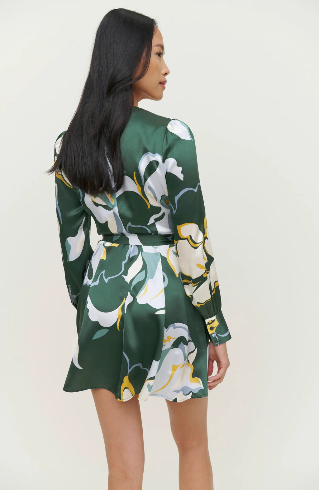 Reformation Floral Green Chrisley Silk Wrap Dress - House Of Huntington