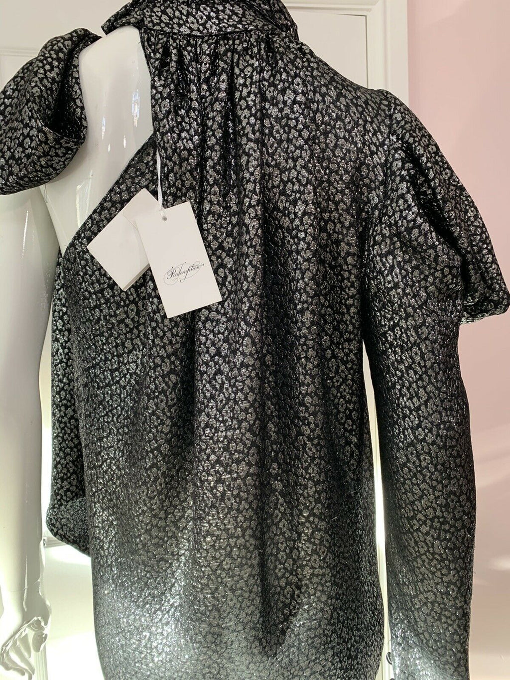 REDEMPTION Metallic Jacquard High Neck One Shoulder Dress - House Of Huntington