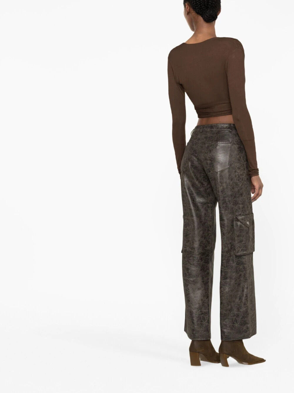 MIAOU Elias Faux Leather Brown Cargo Trousers - House Of Huntington