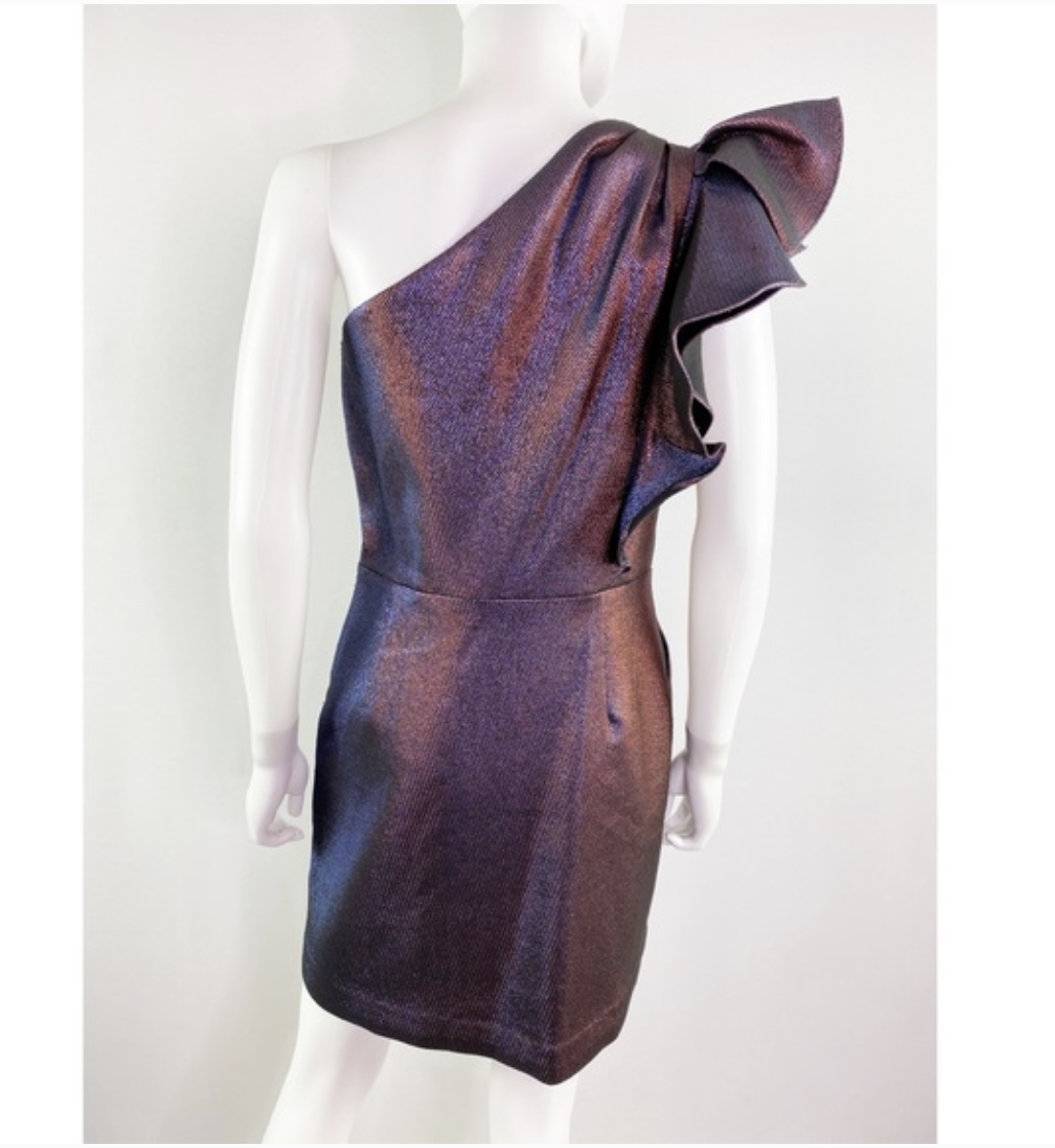 Veronica Beard Metallic Ensley Mini One Shoulder Dress - House Of Huntington