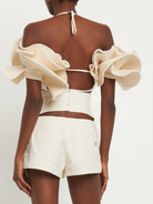 JACQUEMUS La Brassiere Artichaut Canvas Ruffle Crop Bra Top - House Of Huntington