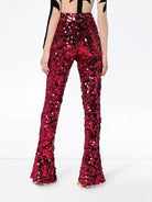 HALPERN Sequin Dark Pink High Waisted Flared Pants Trousers - House Of Huntington