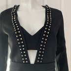 DAVID KOMA Black Tube Detail V-Neck Long Sleeve Dress - House Of Huntington