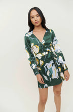 Reformation Floral Green Chrisley Silk Wrap Dress - House Of Huntington