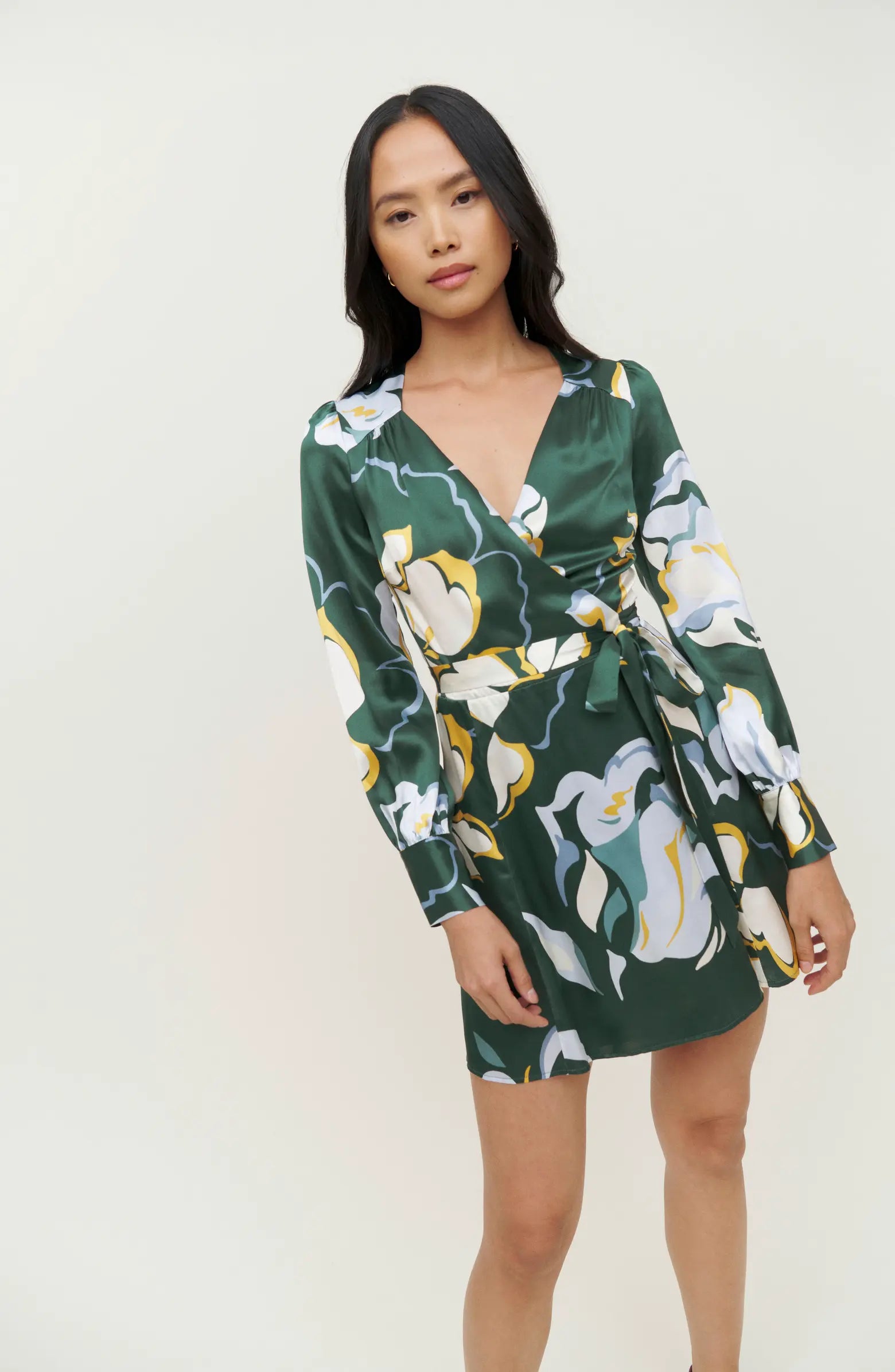 Reformation Floral Green Chrisley Silk Wrap Dress - House Of Huntington