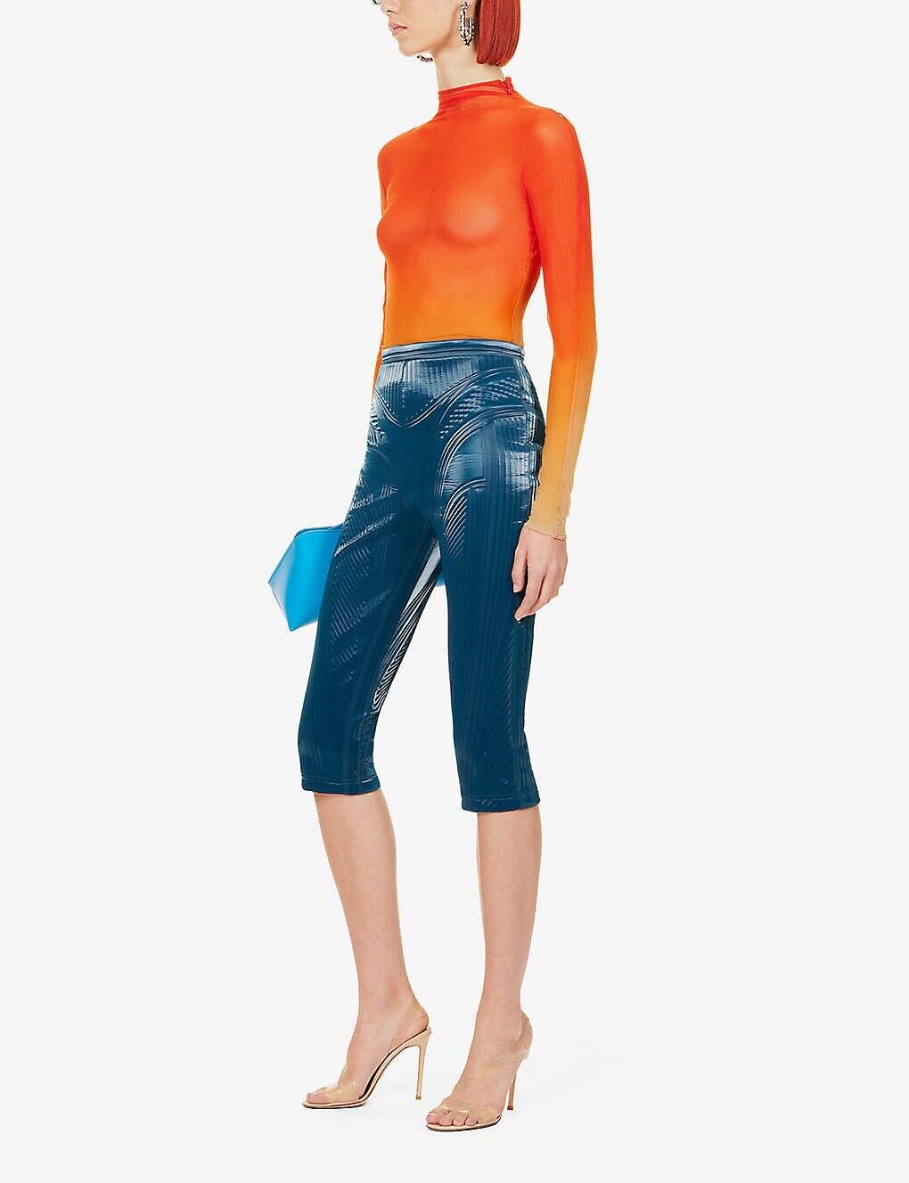 MUGLER Shell Panelled High Rise Stretch Woven Leggings