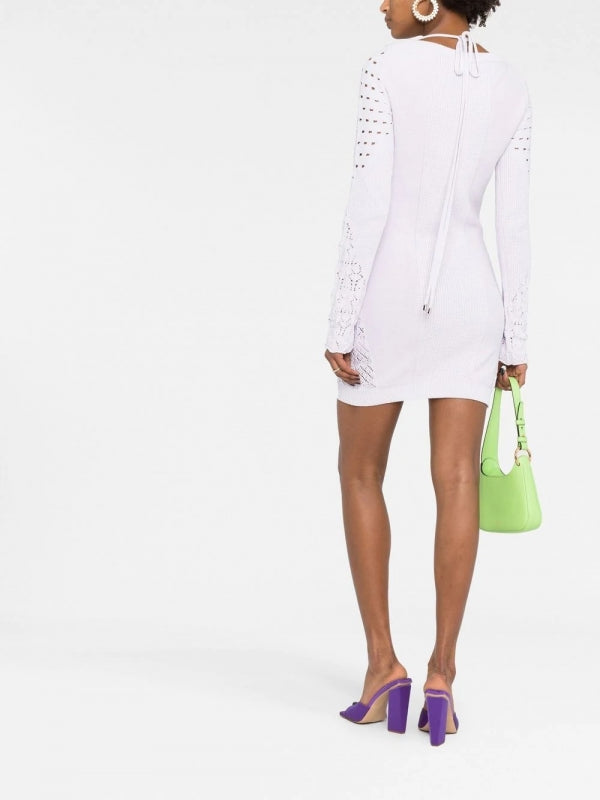 THE ATTICO Taylor Open-Knit Long-Sleeve Mini Dress - House Of Huntington