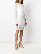 HERVE LEGER White Mesh Detail Ruched Bandage Bodycon Dress - House Of Huntington