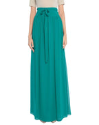 LANVIN Green Pleat Silk Crepe Long Maxi Tie-Waist Skirt