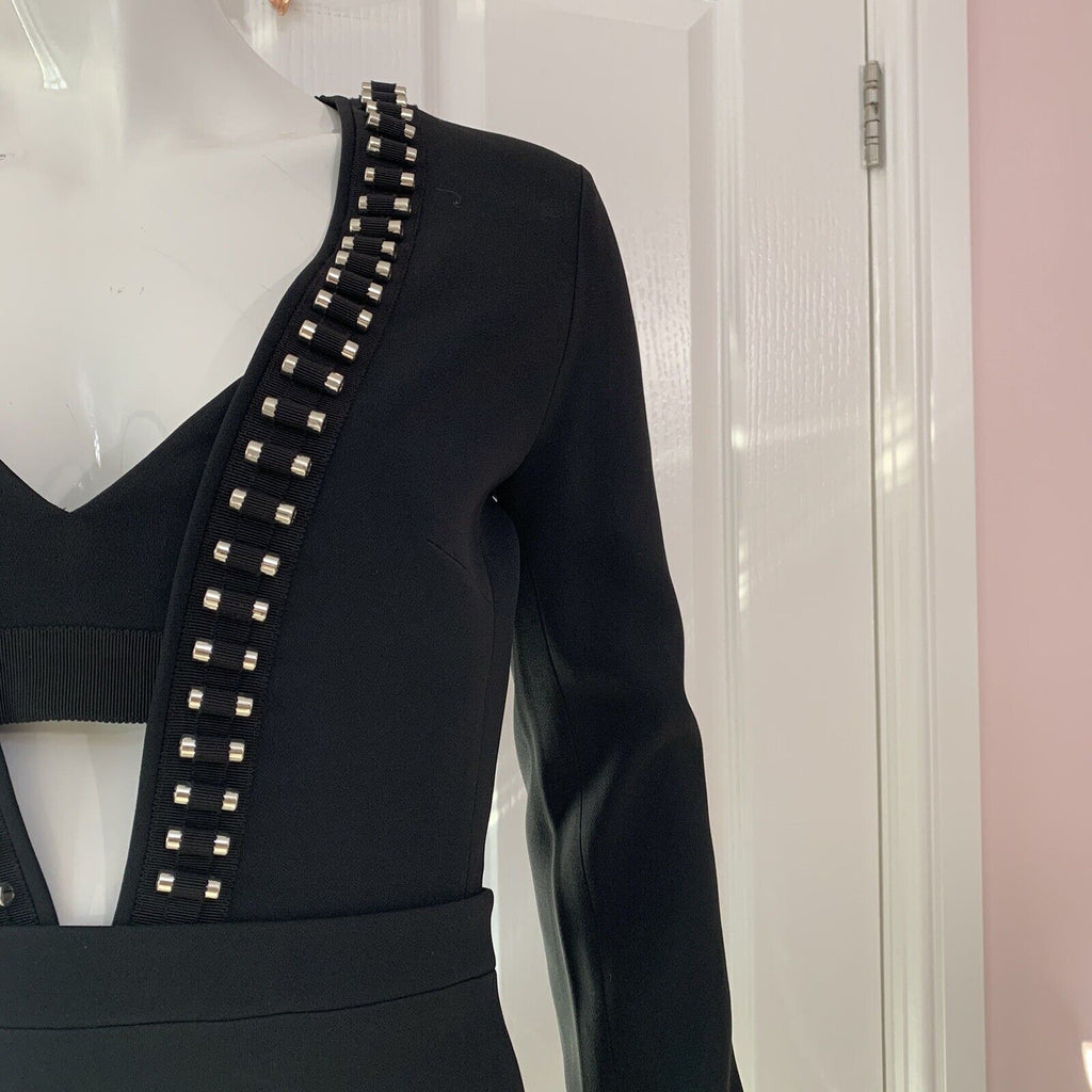 DAVID KOMA Black Tube Detail V-Neck Long Sleeve Dress - House Of Huntington