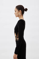 MONOT Black One Shoulder Diamond Cut Out Evening Black Dress Gown - House Of Huntington