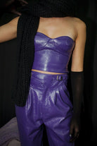 ROTATE Birger Christensen Vegan Leather Purple Nina Corset Top - House Of Huntington