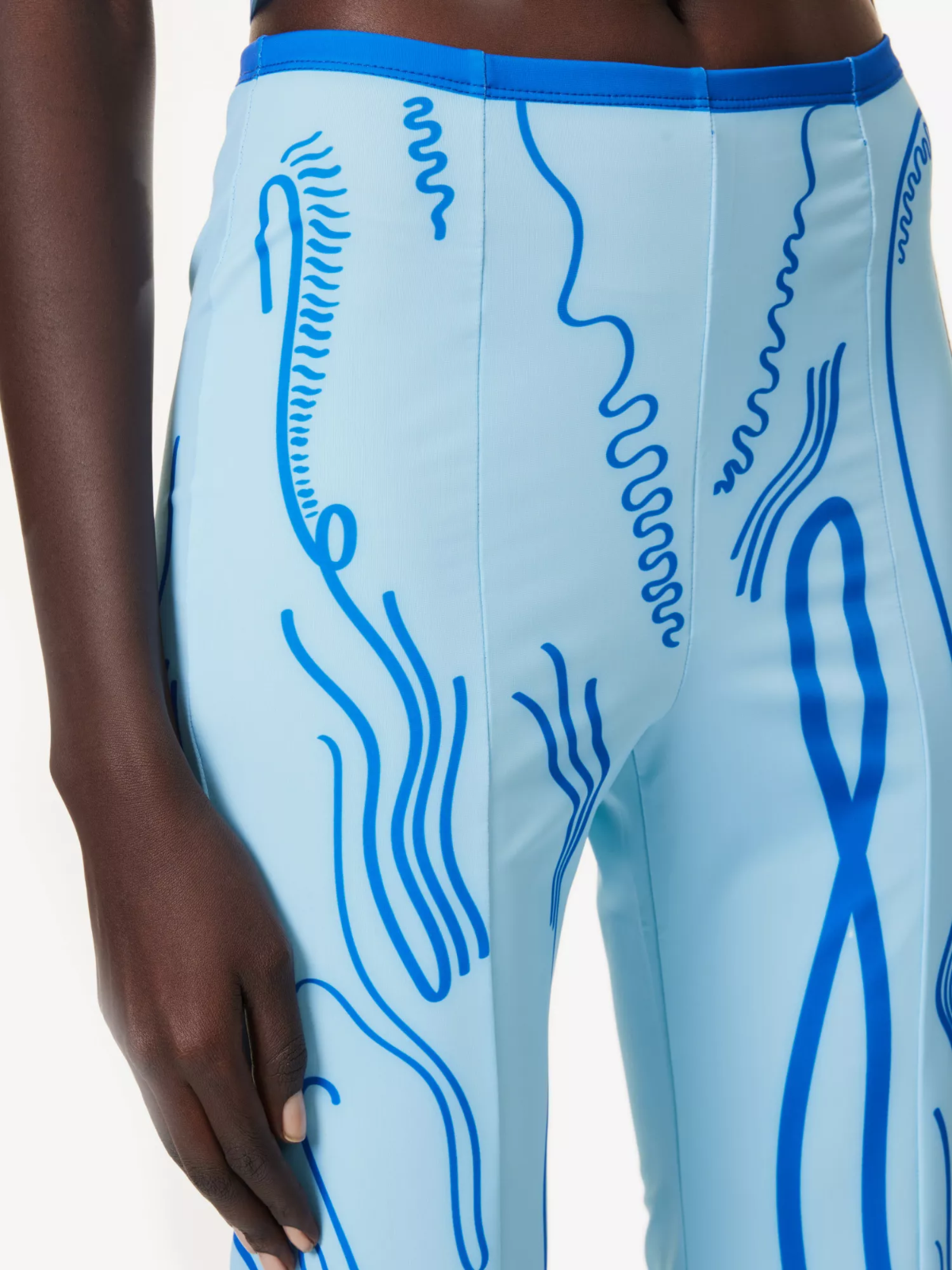 DI PETSA Venus Graphic Print Stretch Blue Shell Trousers - House Of Huntington