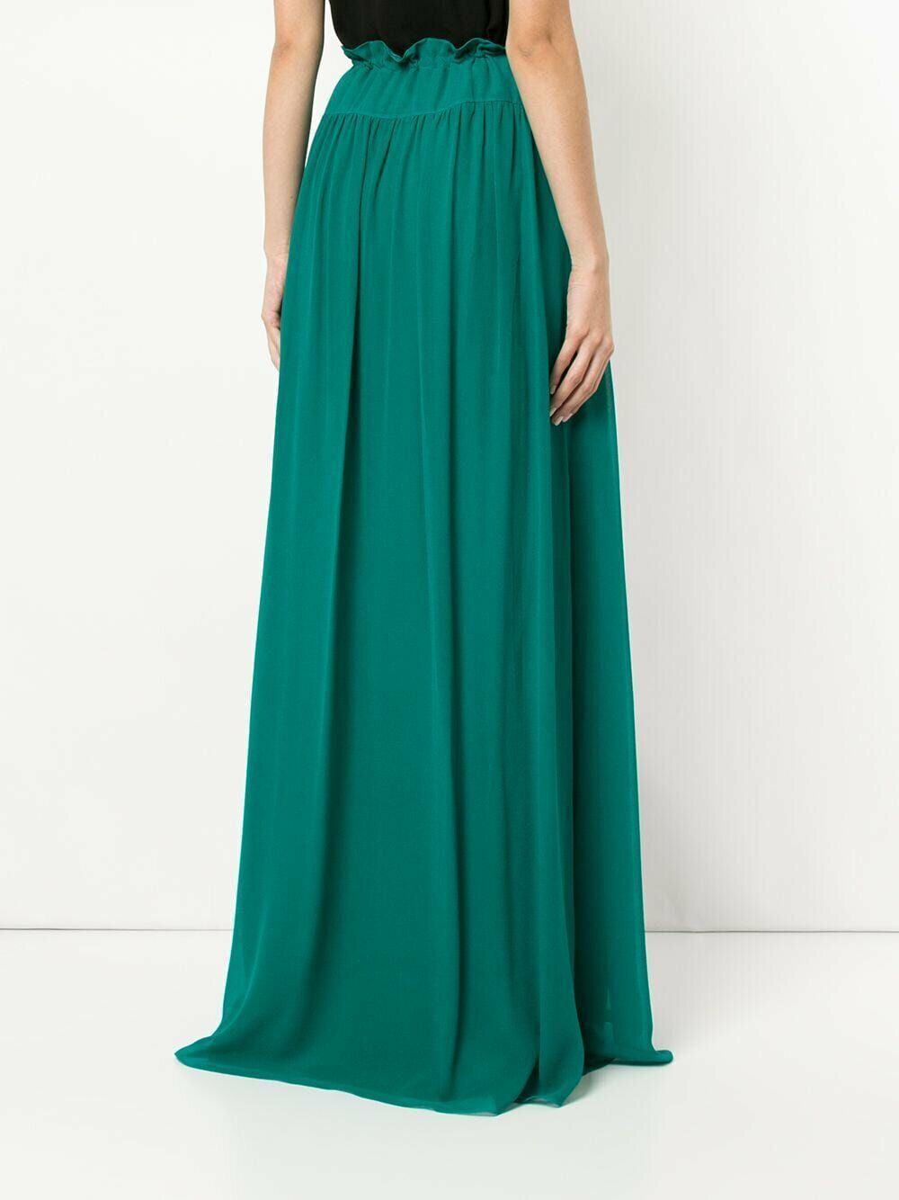 LANVIN Green Pleat Silk Crepe Long Maxi Tie-Waist Skirt