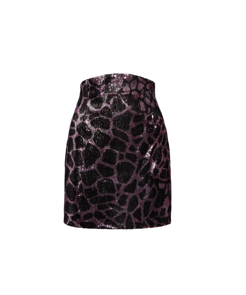 REDEMPTION Giraffe Print Purple Sequin Skirt - House Of Huntington