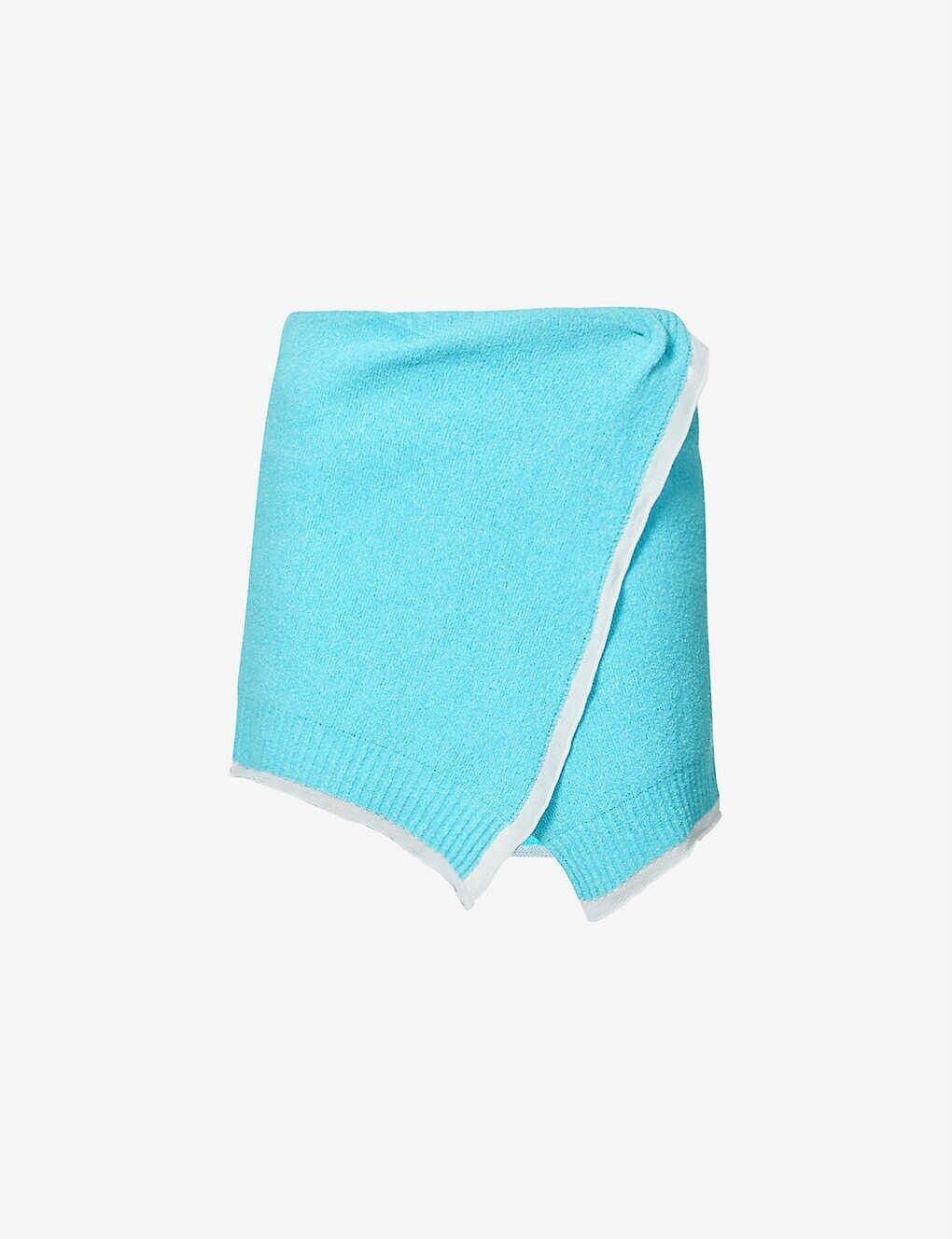 Asymmetric Draped Cotton Blend Mini Skirt