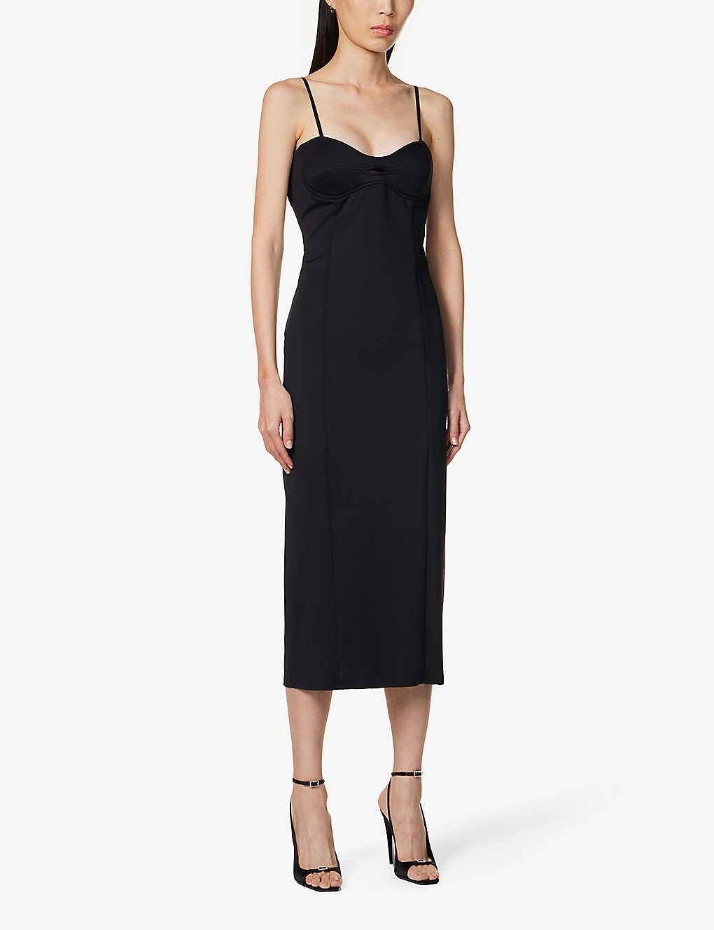 MOTHER OF ALL Sweetheart Neck Black Cut Out Bodycon Stretch Midi Dress - House Of Huntington
