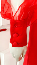 LANVIN Red Sheer Sleeve Drape Detail Long Gown