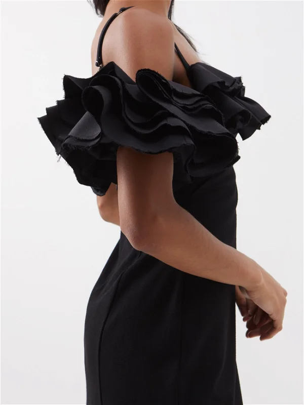 JACQUEMUS La Dunaフリルトリムミニリトルブラックドレス