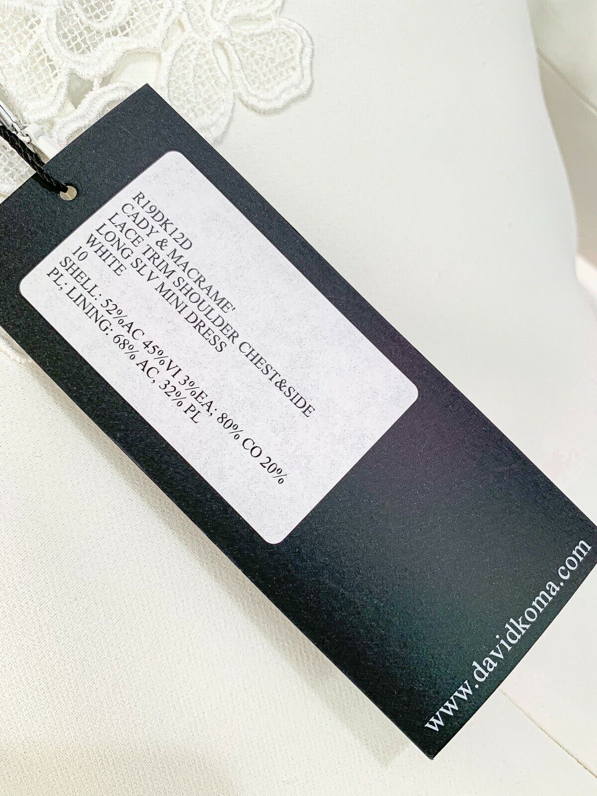 DAVID KOMA White Crepe Lace Macrame Trim Dress - House Of Huntington