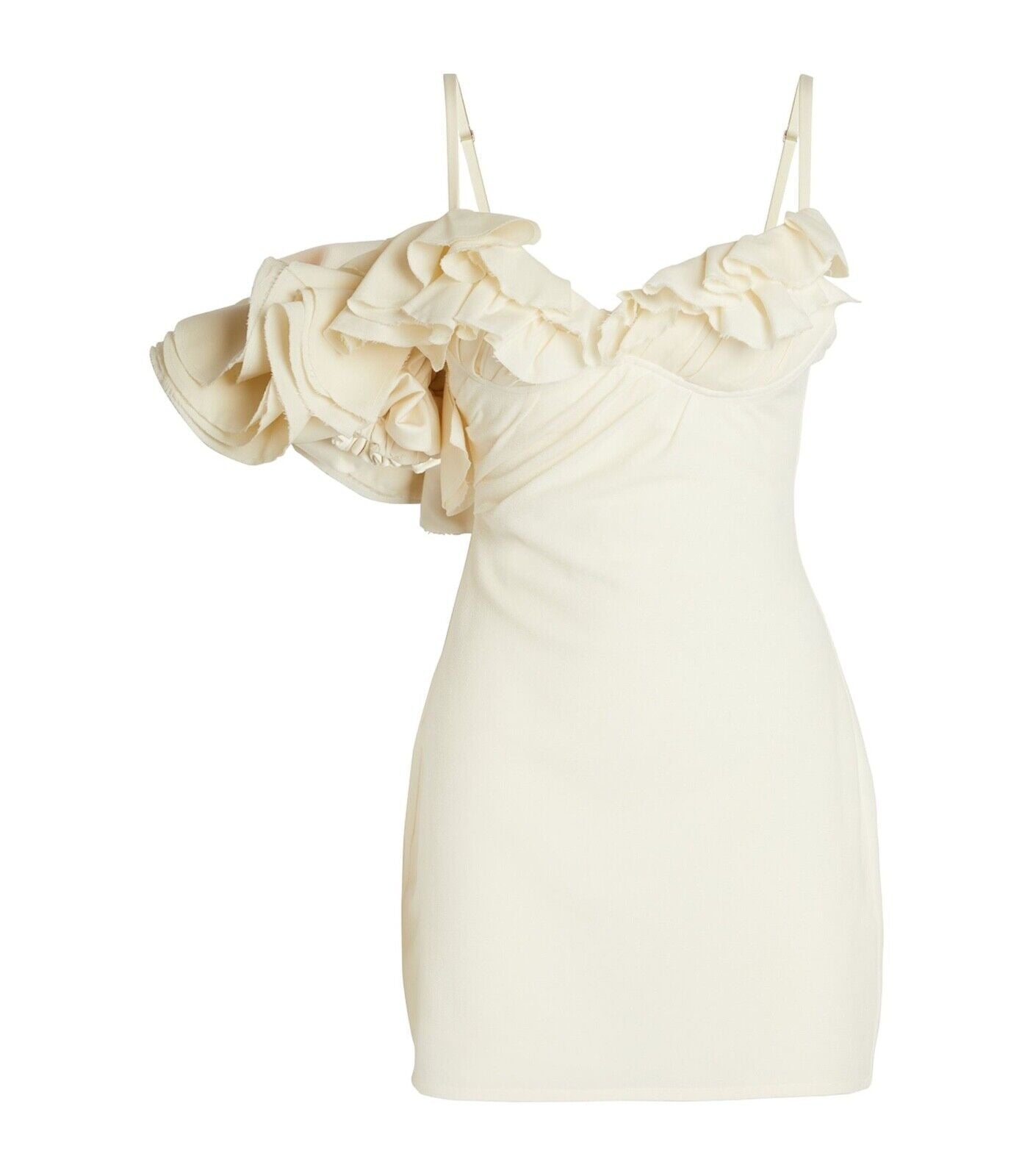 JACQUEMUS La Duna Ruffled Trim Mini White Dress - House Of Huntington