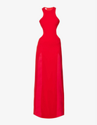 MONOT Red Split Slit Leg Open Back Cut Out Woven Evening Gown Dress - House Of Huntington