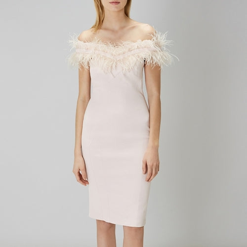 Coast Blush Pink Holly Ostrich Feather Cocktail Dress - House Of Huntington