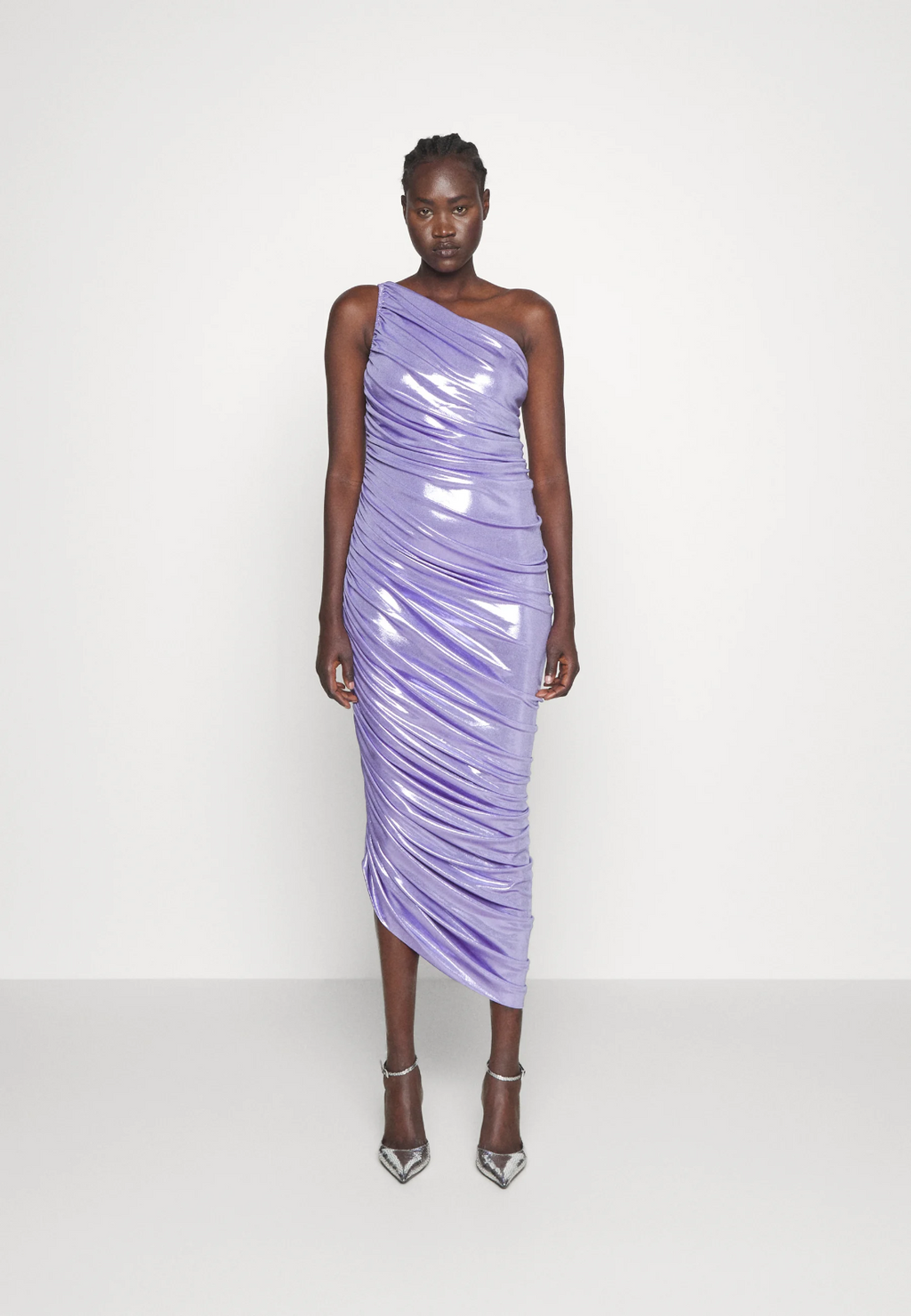 NORMA KAMALI Diana Ruched Stretch Woven Shiny Maxi Gown Dress - House Of Huntington