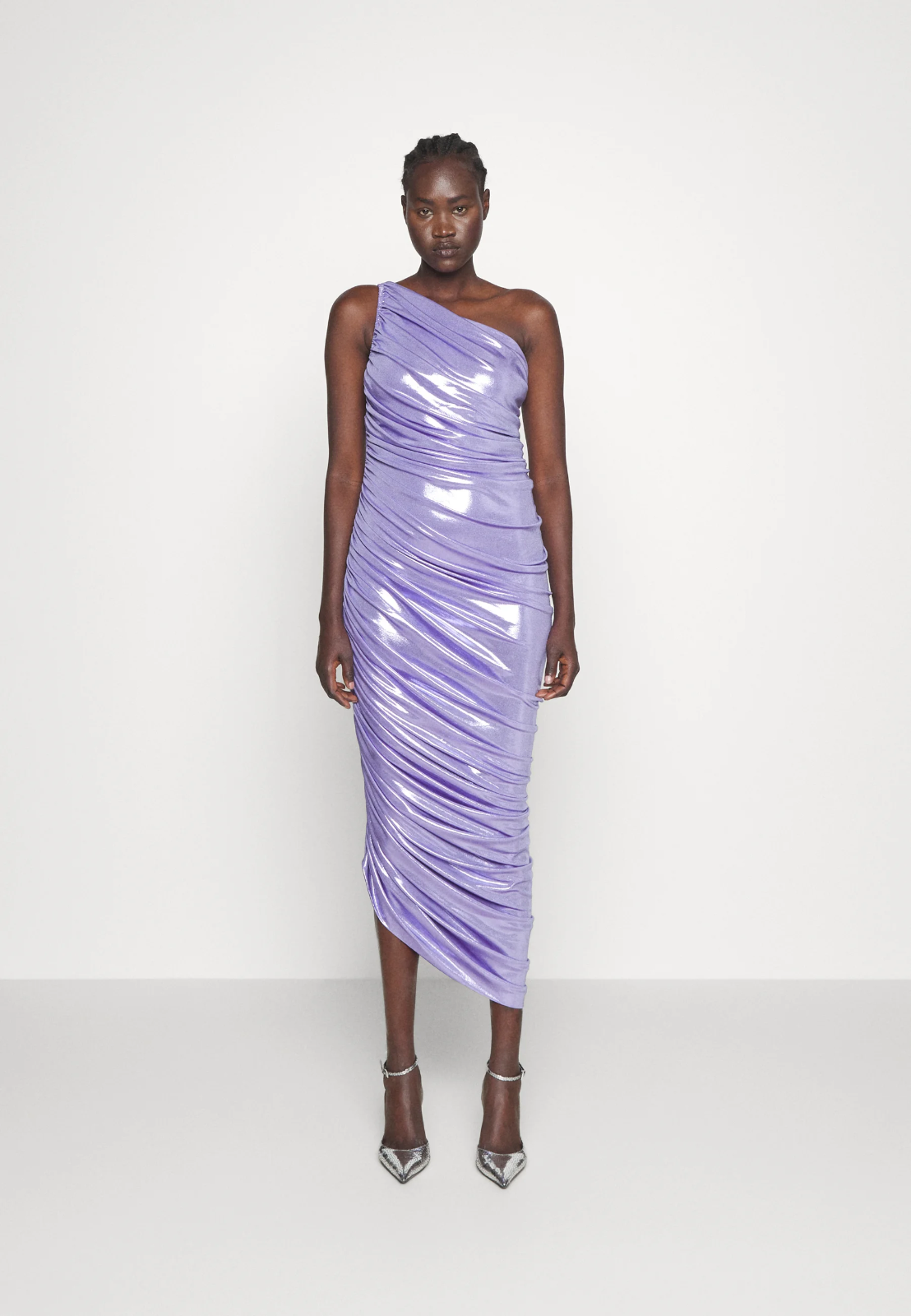NORMA KAMALI Diana Ruched Stretch Woven Shiny Maxi Gown Dress - House Of Huntington