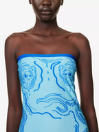 DI PETSA Venus Graphic Print Stretch Blue Tube Greek Goddess Midi Dress - House Of Huntington