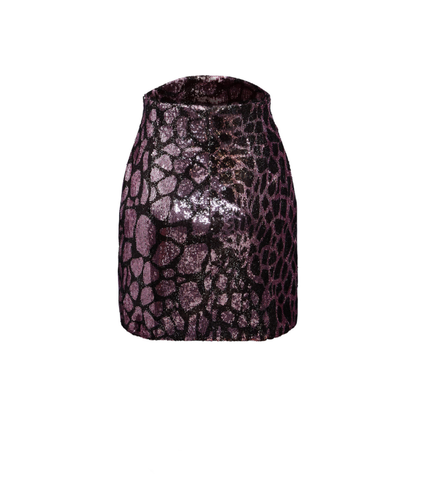 REDEMPTION Giraffe Print Purple Sequin Skirt - House Of Huntington
