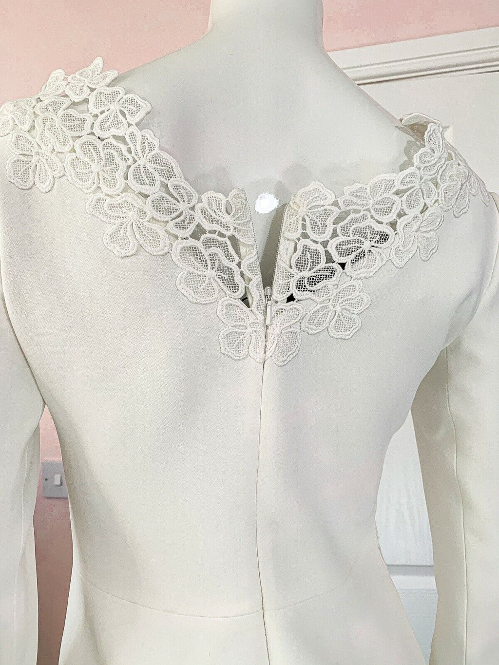 DAVID KOMA White Crepe Lace Macrame Trim Dress - House Of Huntington