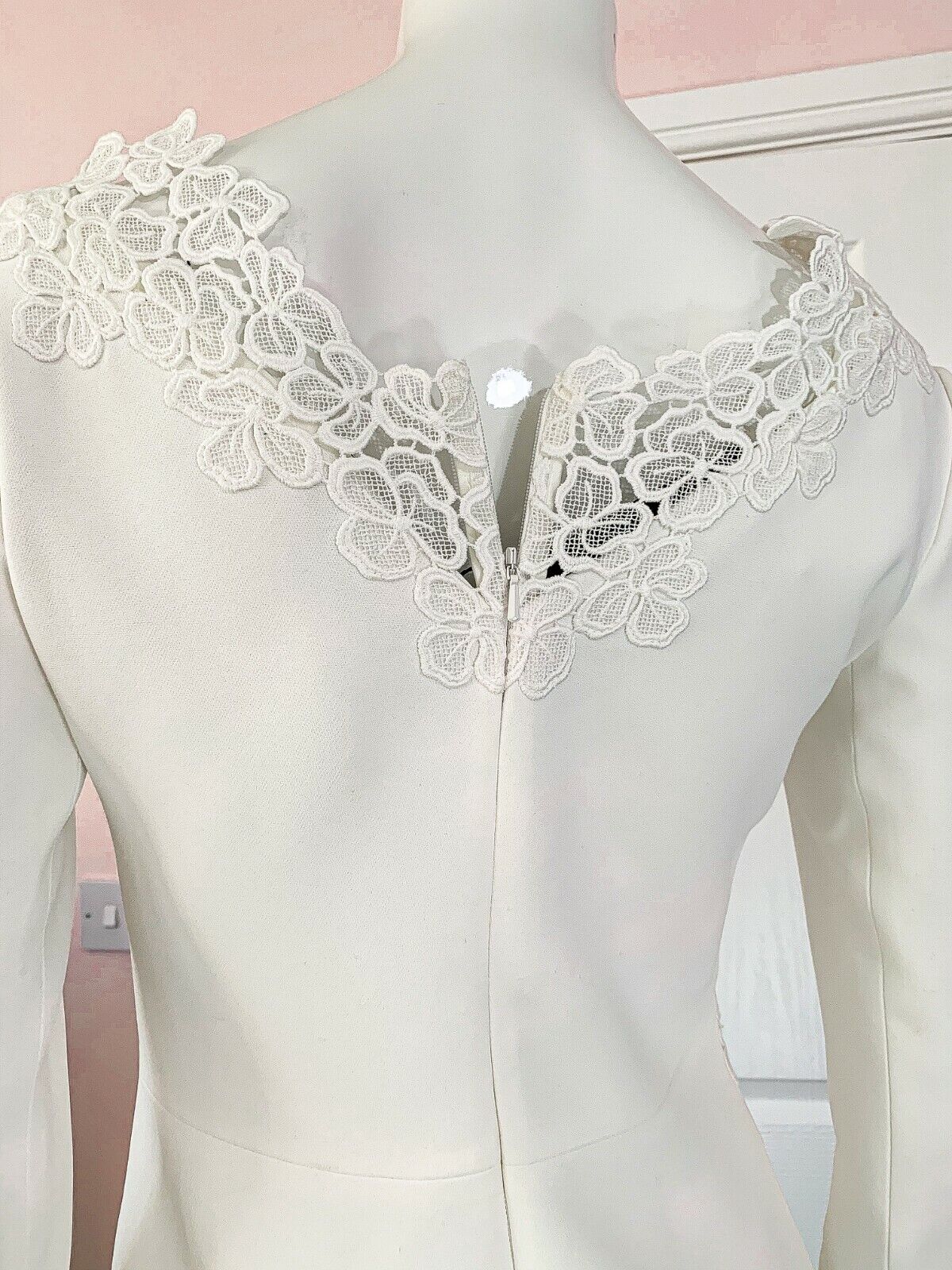 DAVID KOMA White Crepe Lace Macrame Trim Dress - House Of Huntington