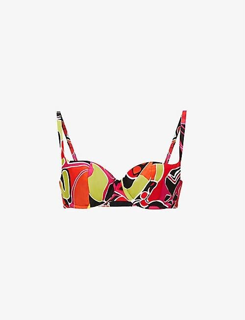 Abstract Print Underwired Silk Balconette Bra Top
