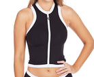Seafolly Gigi Hadid Vest Navy Blue & White Zip Up Block Party Rash Swimwear Swim Bikini Top - House Of Huntington