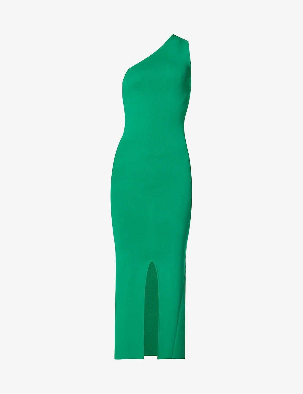 MOTHER OF ALL Federica One Shoulder Stretch Woven Midi Slit Hem Dress - House Of Huntington